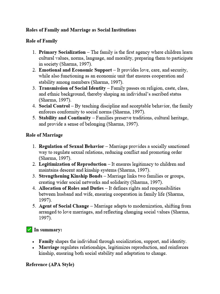 Role of Family and Marriage | PDF