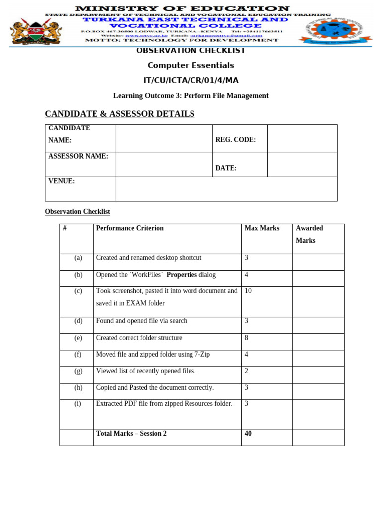 File Management Skills Checklist | PDF