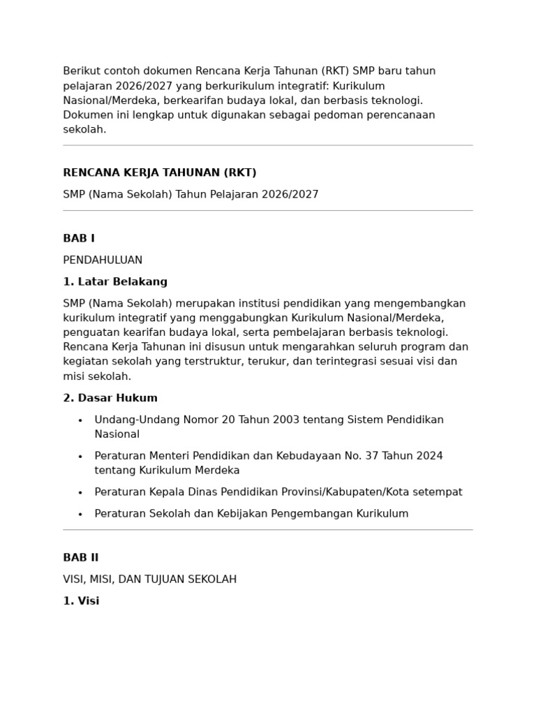 RKT SMP 2026/2027: Kurikulum Integratif | PDF