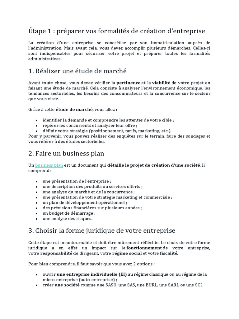 Formalités de création d'entreprise | PDF | Commercialisation | Business