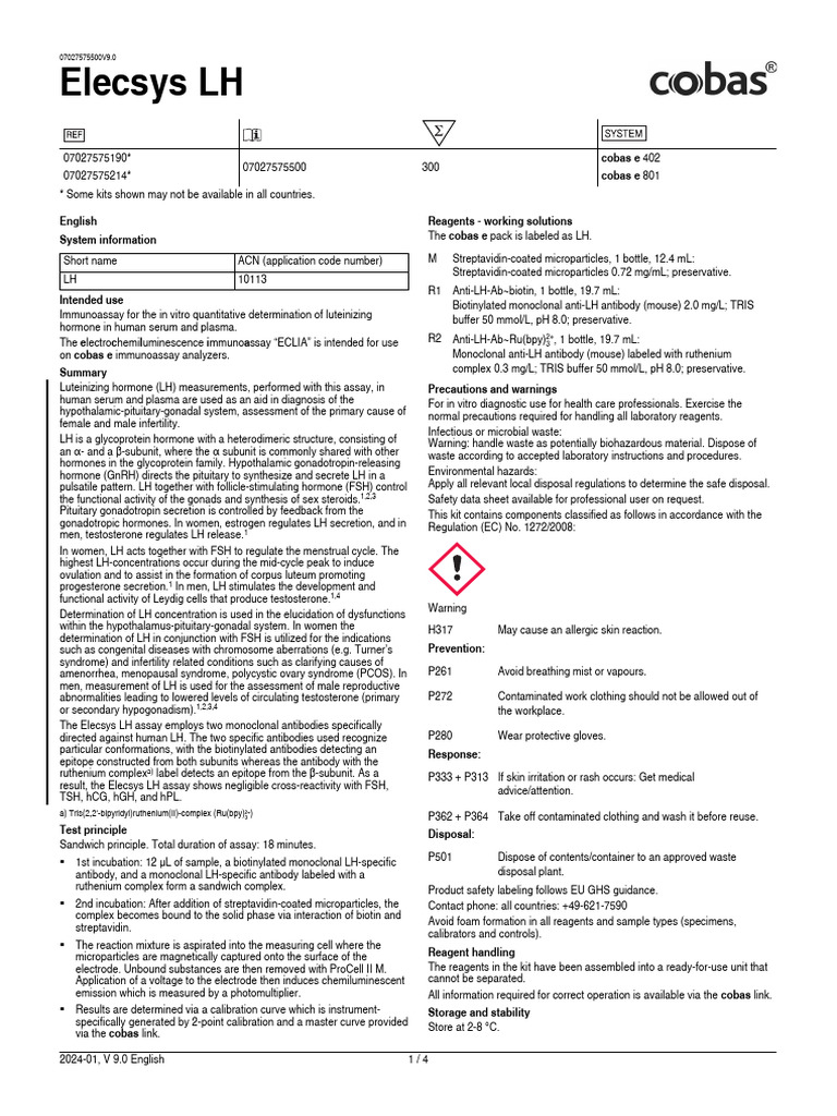 Elecsys LH Immunoassay Overview | PDF | Luteinizing Hormone | Gonadotropin