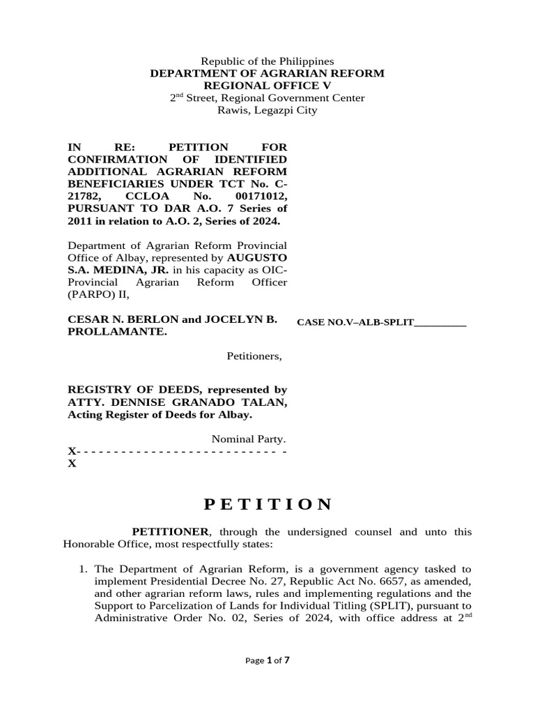 Format Petition For Additional Arb | PDF | Natural Resources Law ...