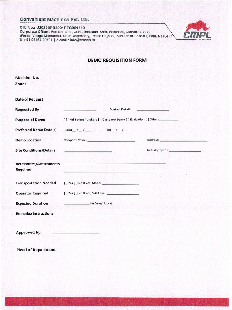 Demo Requisition Form for Machines | PDF