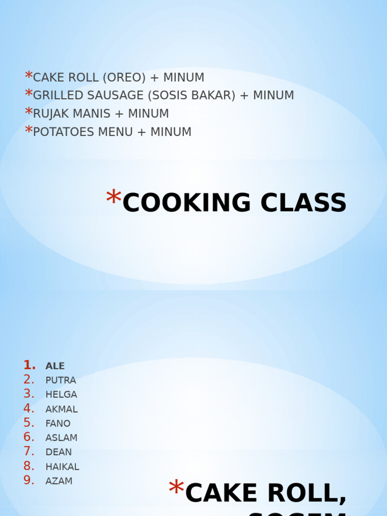 Cooking Class Menu and Evaluation Guide | PDF