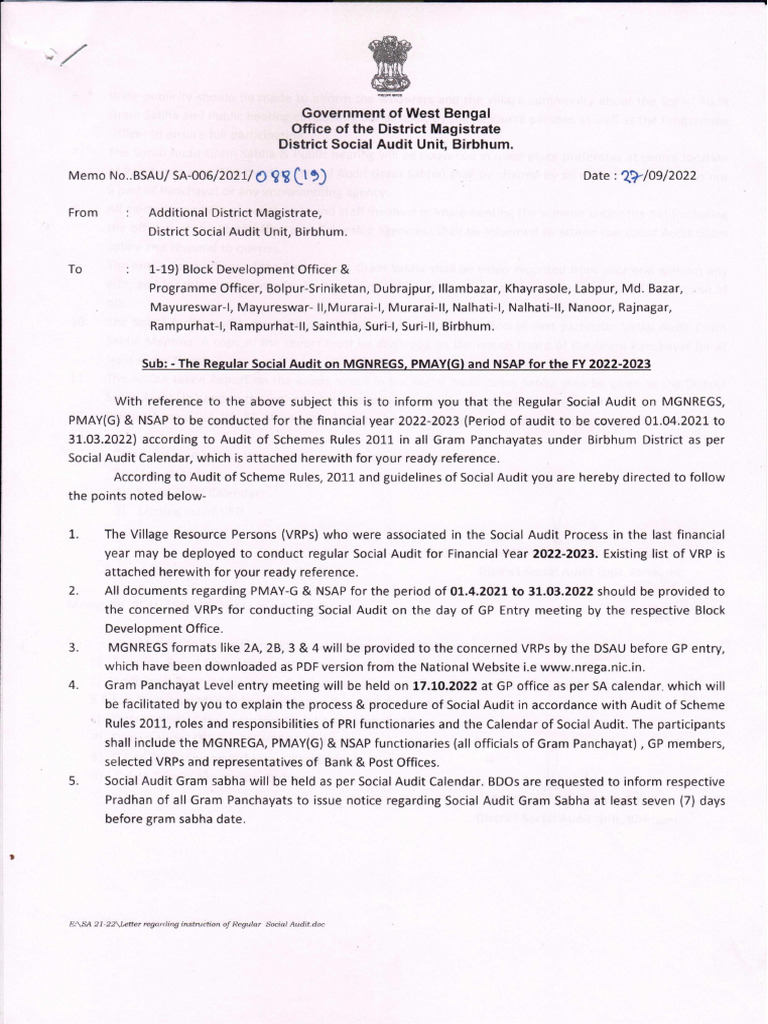 Letter of Social Audit 2022-23 | PDF