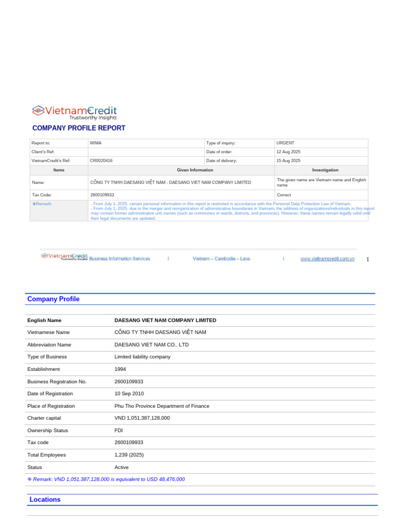 Daesang Vietnam Company Profile | PDF | Business