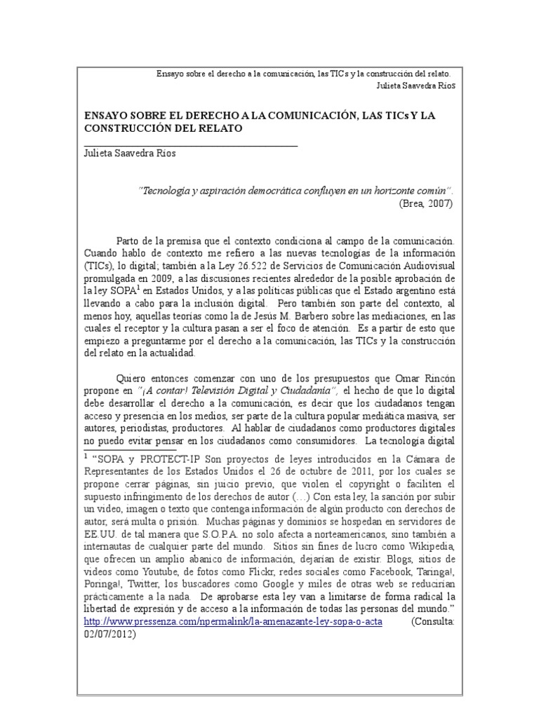 Ensayo sobre el derecho a la comunicación, las TICs y la