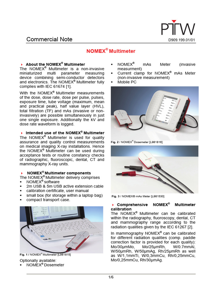 NOMEX Multimeter Note en 90919901 01 Printed | PDF | X Ray | Radiography