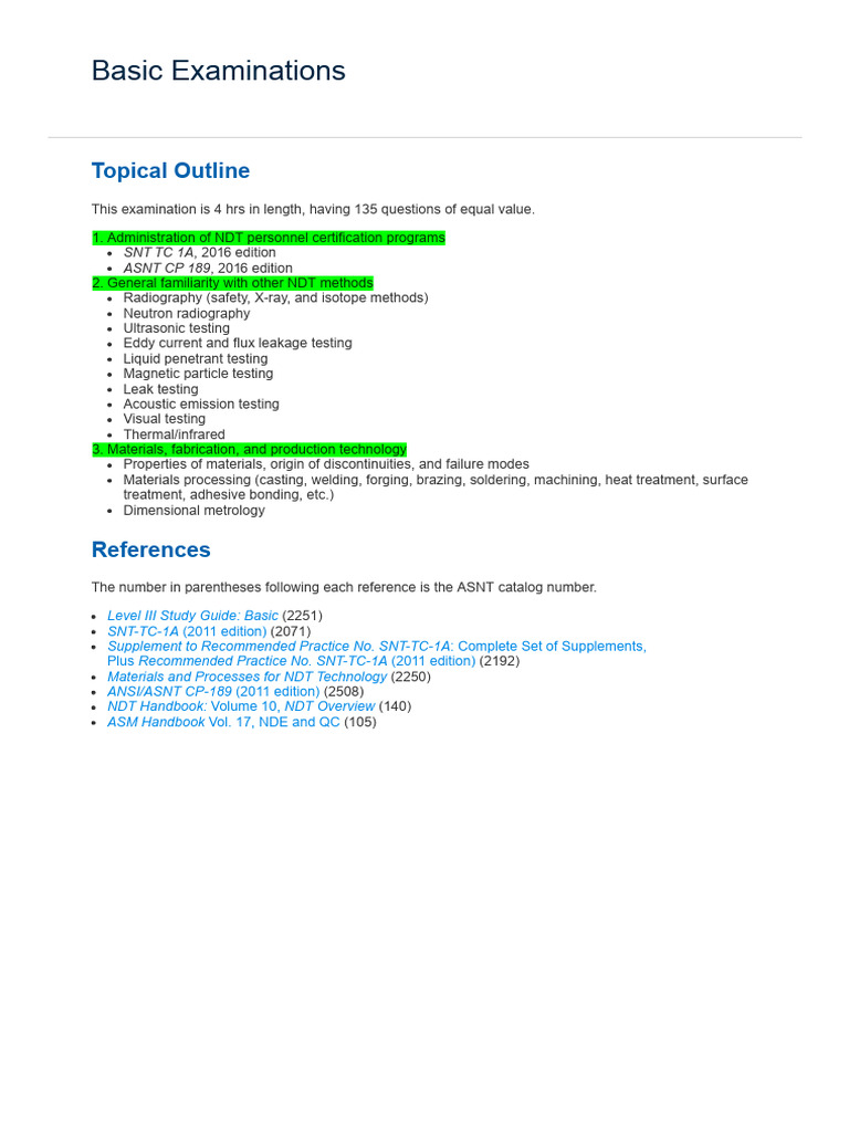 NDT Basic Examination Study Guide | PDF