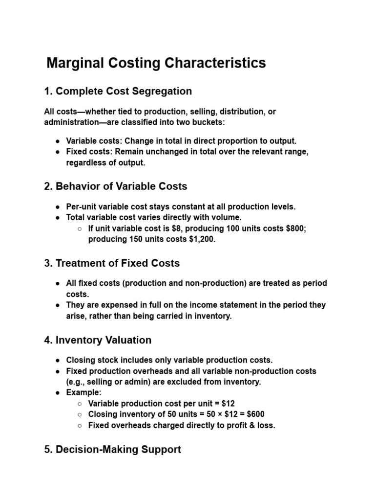Characteristics of Marginal Costing | PDF | Cost Of Goods Sold | Inventory