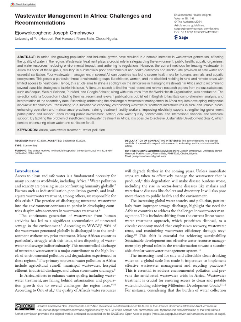 Wastewater Management Challenges in Africa | PDF | Sewage Treatment ...