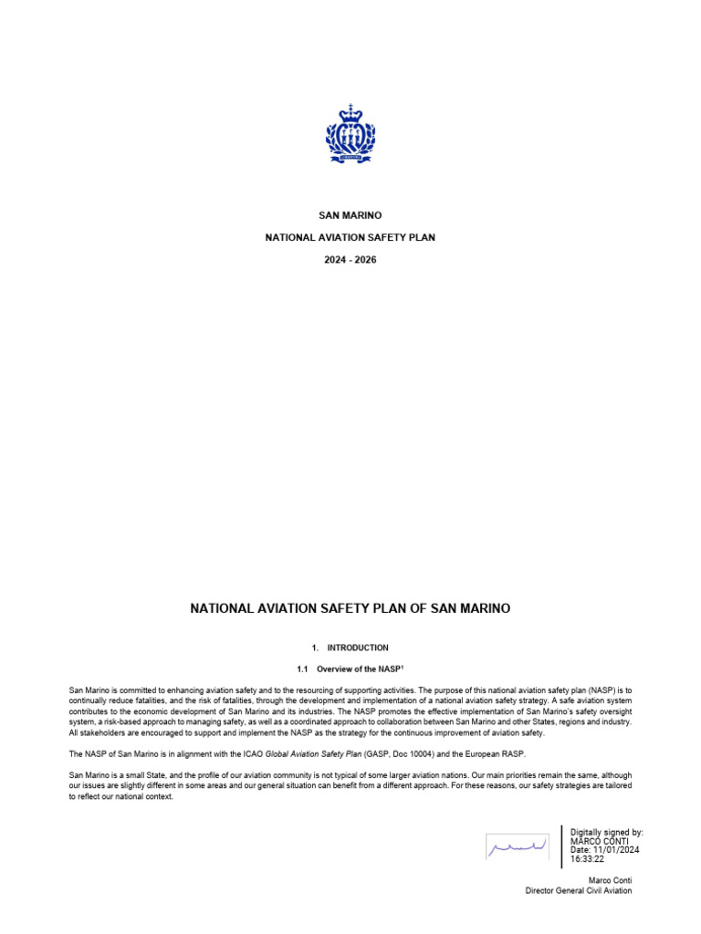 San Marino National Aviation Safety Plan | PDF | Safety | Aviation
