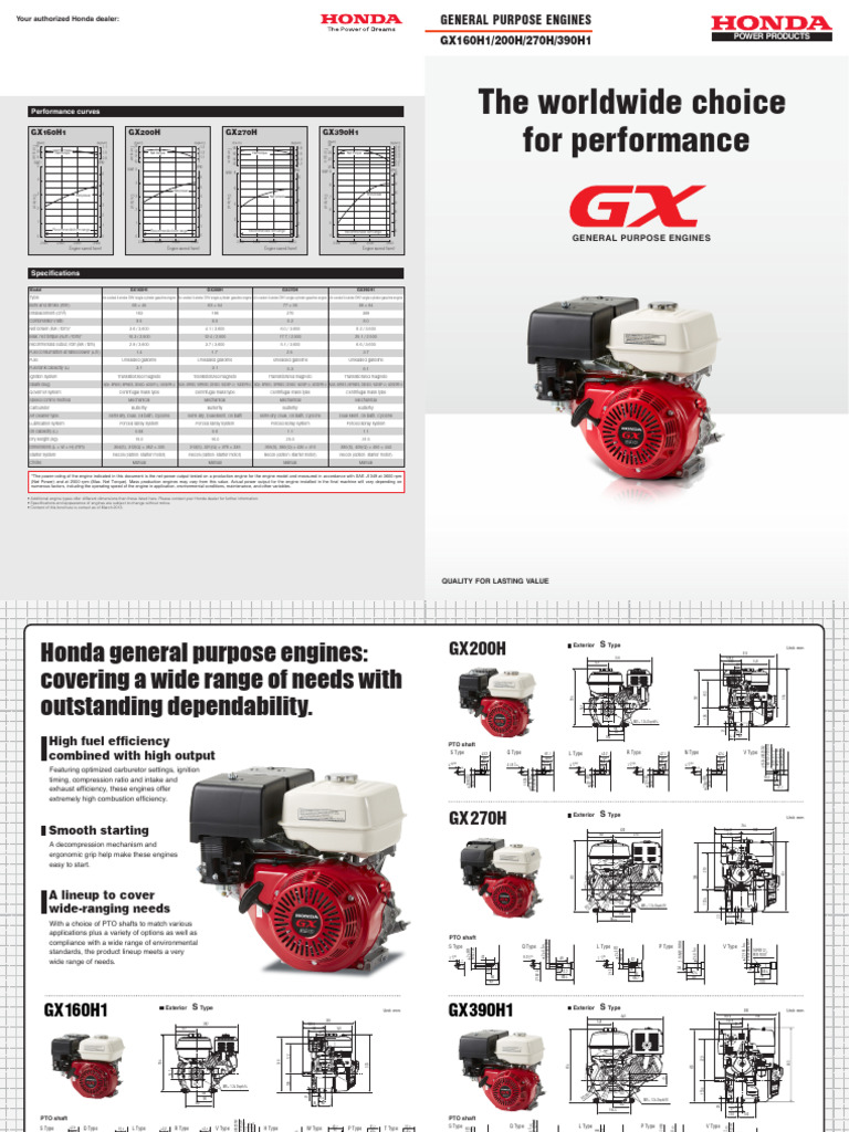 Honda General Purpose Engine Specs | PDF | Engines | Gasoline