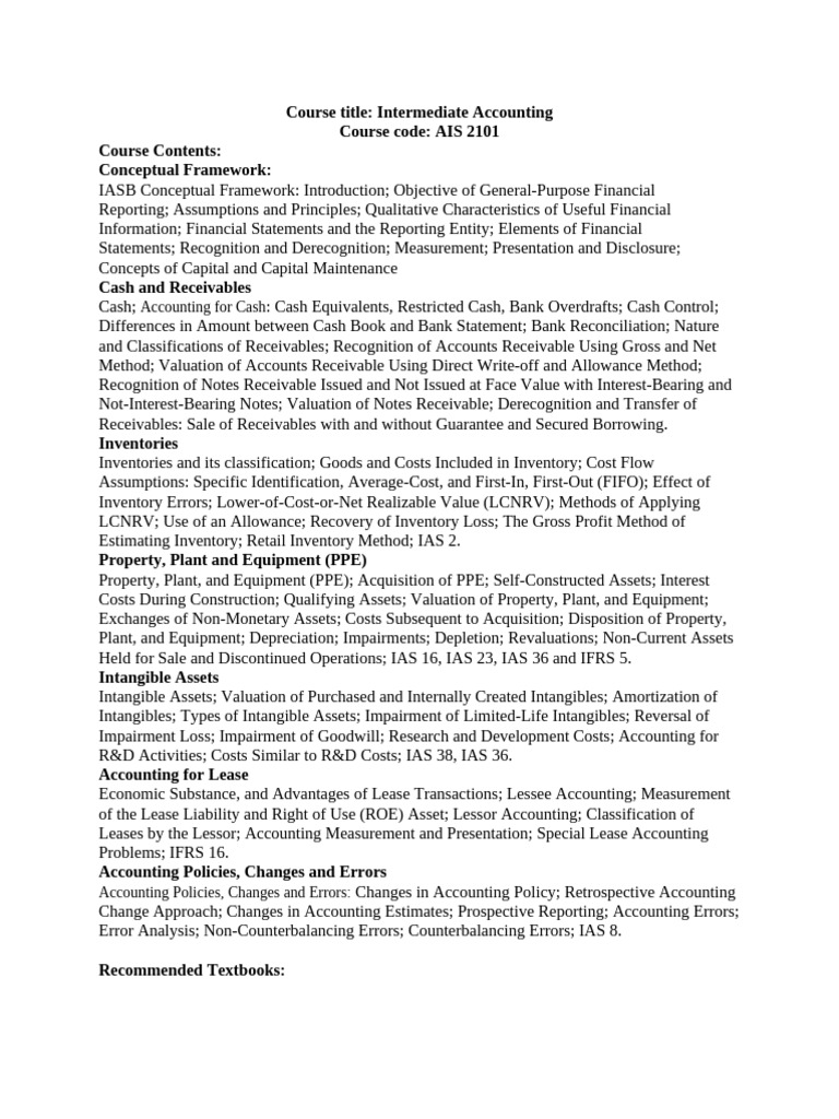 Intermediate Accounting Course Overview | PDF | International Financial ...