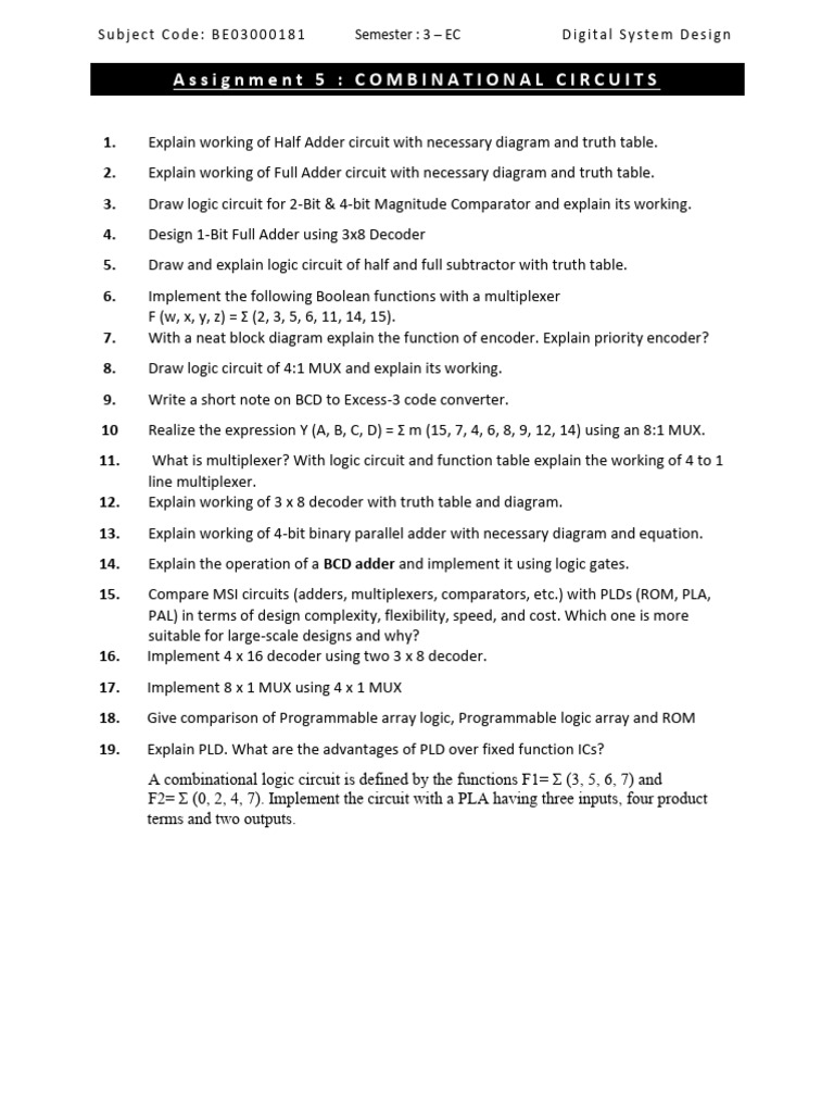 2025 Assignment 5 Combnational Circuit | PDF
