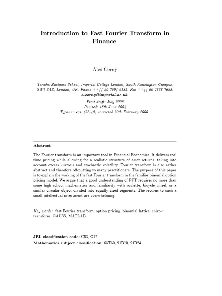 Fast Fourier Transform in Finance | PDF | Fast Fourier Transform ...