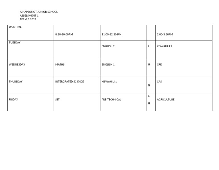 Term3 Timetable | PDF