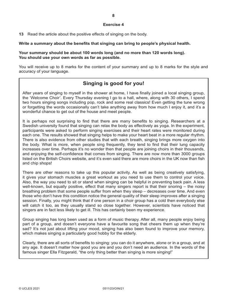 Health Benefits of Singing Explained | PDF | Singing | Clinical Medicine
