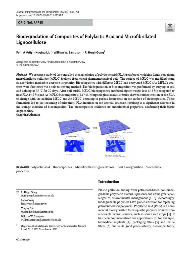 Yetis 2023 Biodegradation of Composites of Polylactic Acid and ...