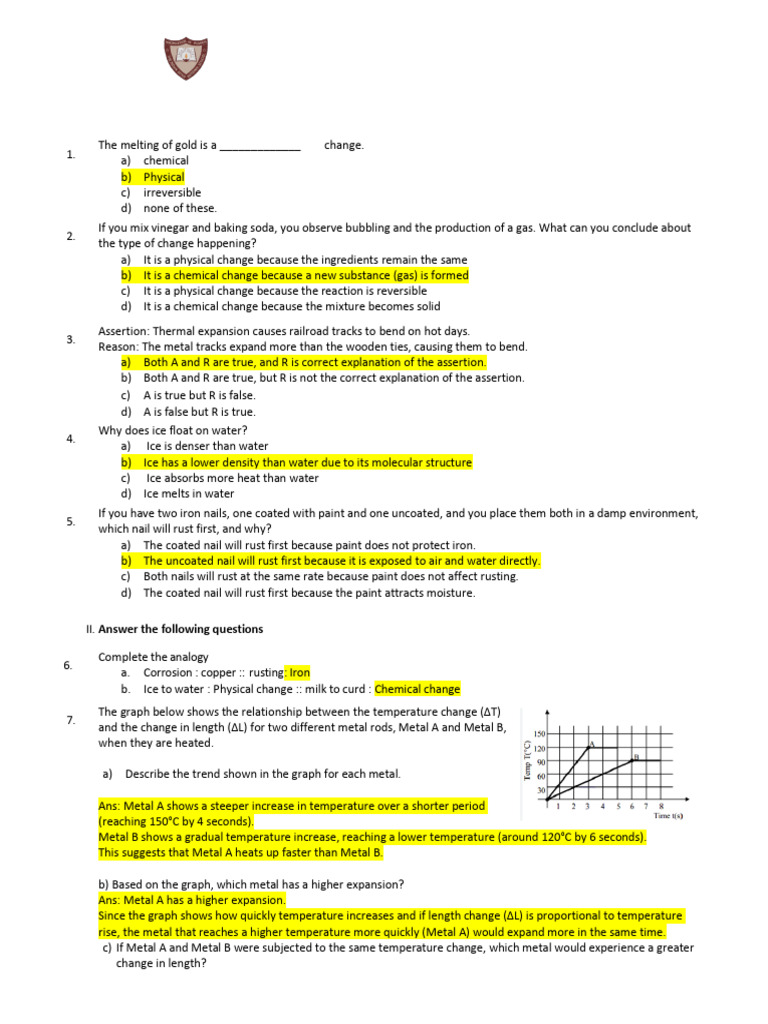 Grade 6 Science Worksheet on Changes | PDF | Rust | Corrosion