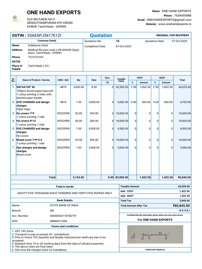 Quotation 15 Subbanna Hotel MR Sujith | PDF | Taxation | Government ...
