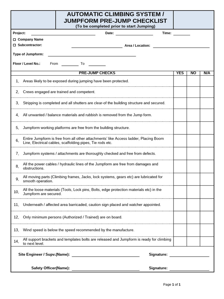 Checklist - ACS Jumpform Pre-Jump | PDF
