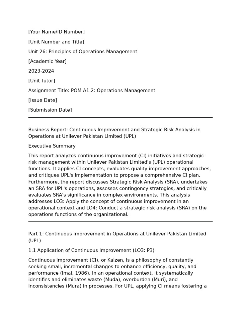Unilever Pakistan: CI & Risk Analysis Report | PDF | Risk Management | Risk