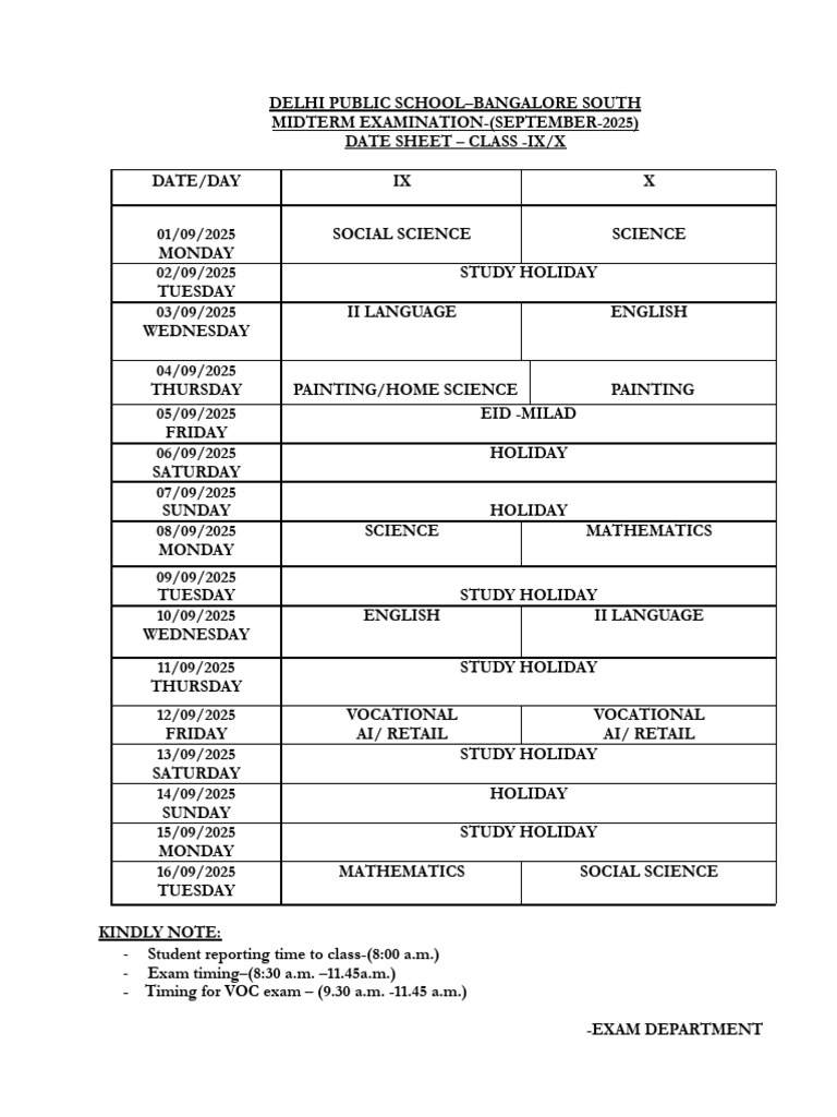 Mid Term Datesheet | PDF