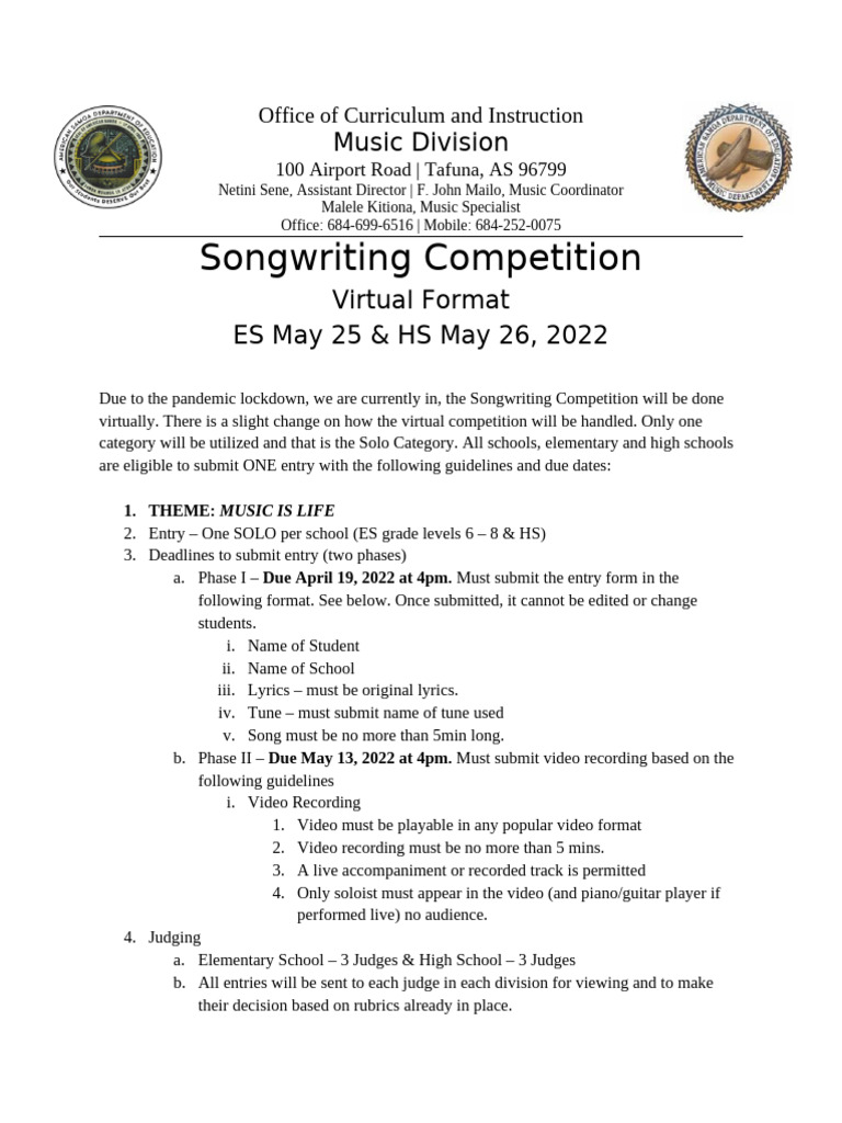 Songwriting Virtual Competition 2022 | PDF