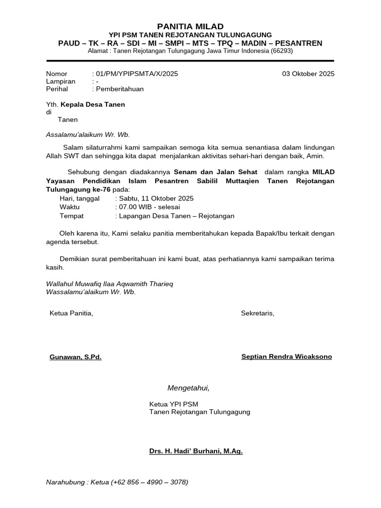 Milad YPI PSM Tanen ke-76: Senam Sehat | PDF