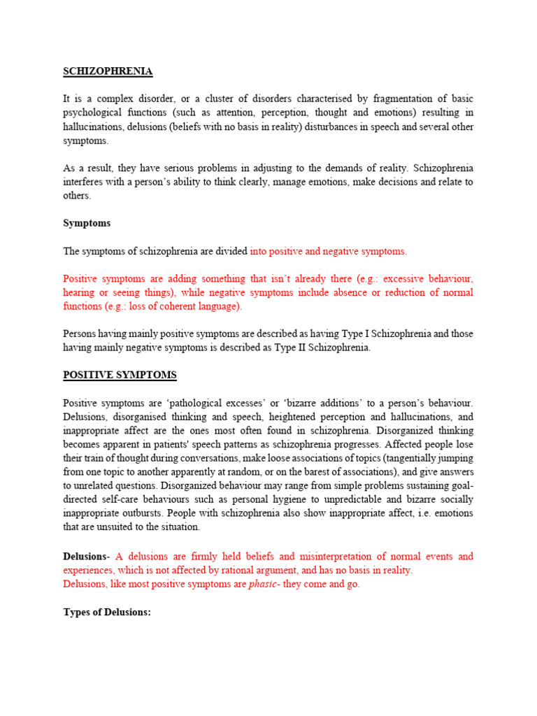 Schizophrenia Positive and Negative Symptoms | PDF | Hallucination ...