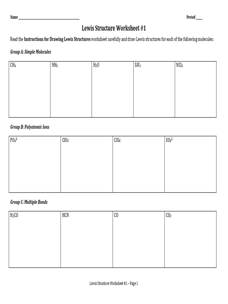 Lewis Structure Worksheets | PDF