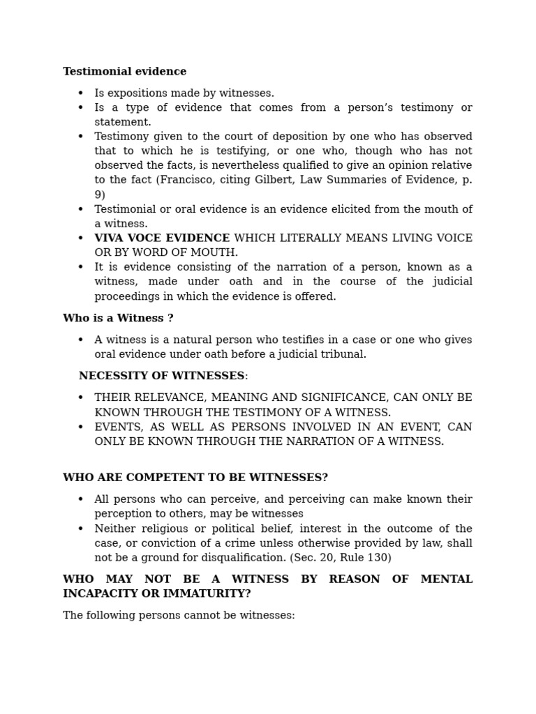 Understanding Testimonial Evidence and Witnesses | PDF | Hearsay ...