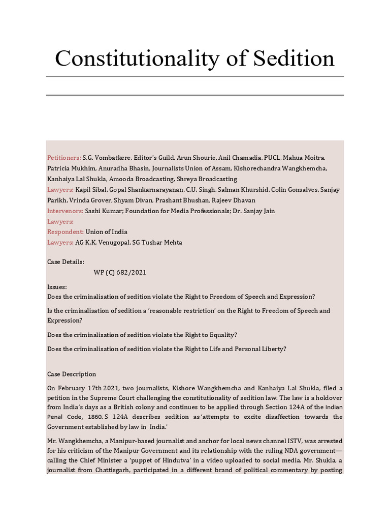 Supreme Court Weighs Sedition Law's Constitutionality | PDF | Justice ...