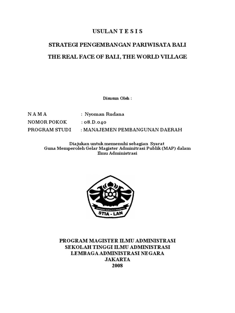 Draft Tesis Pengembangan Pariwisata Bali Batal Dipakai