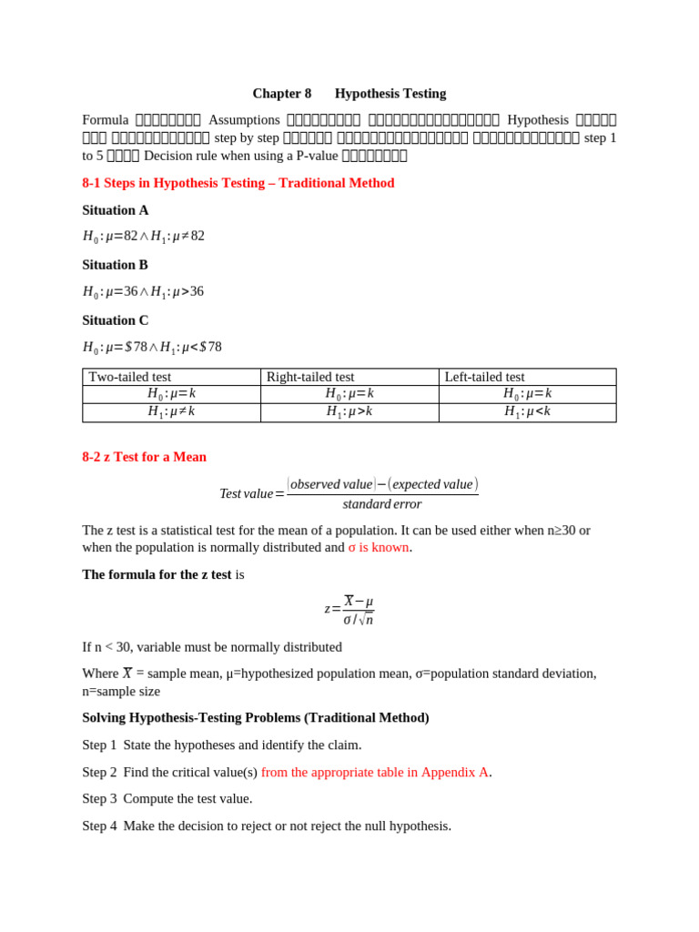 Chapter8 Hypothesis Testing | PDF | Statistics | Evaluation Methods