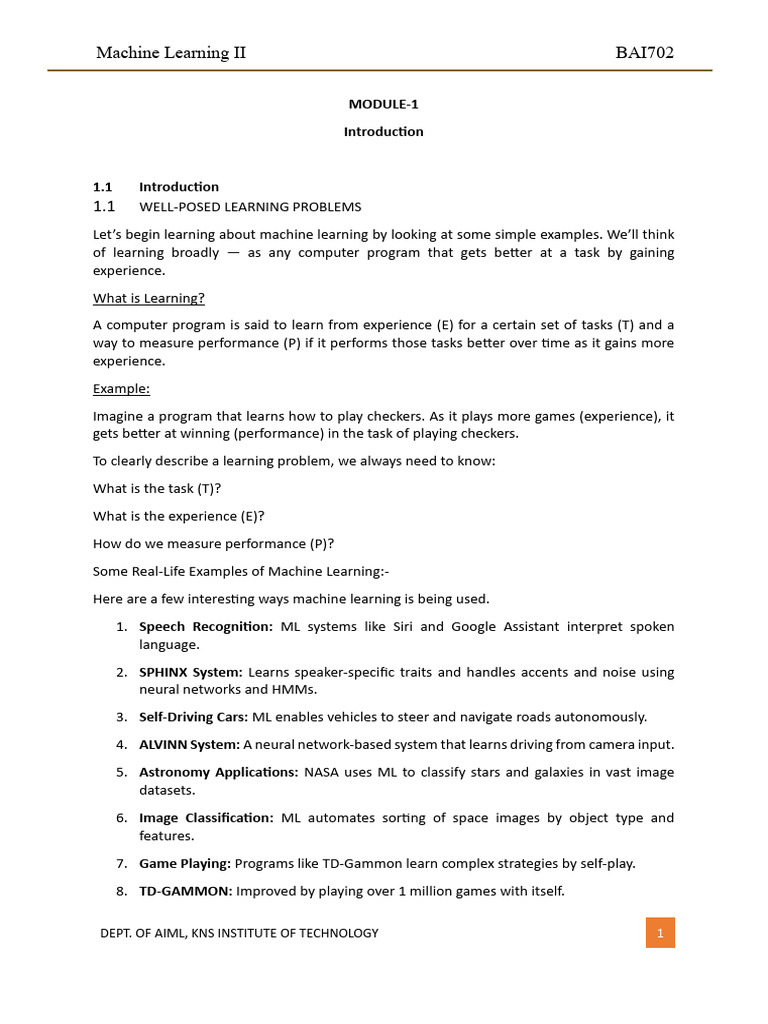 MODULE 1 Machine Learning | PDF | Machine Learning | Function (Mathematics)