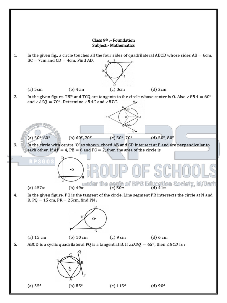 Class 9 Mathematics Circle Problems | PDF | Circle | Analytic Geometry