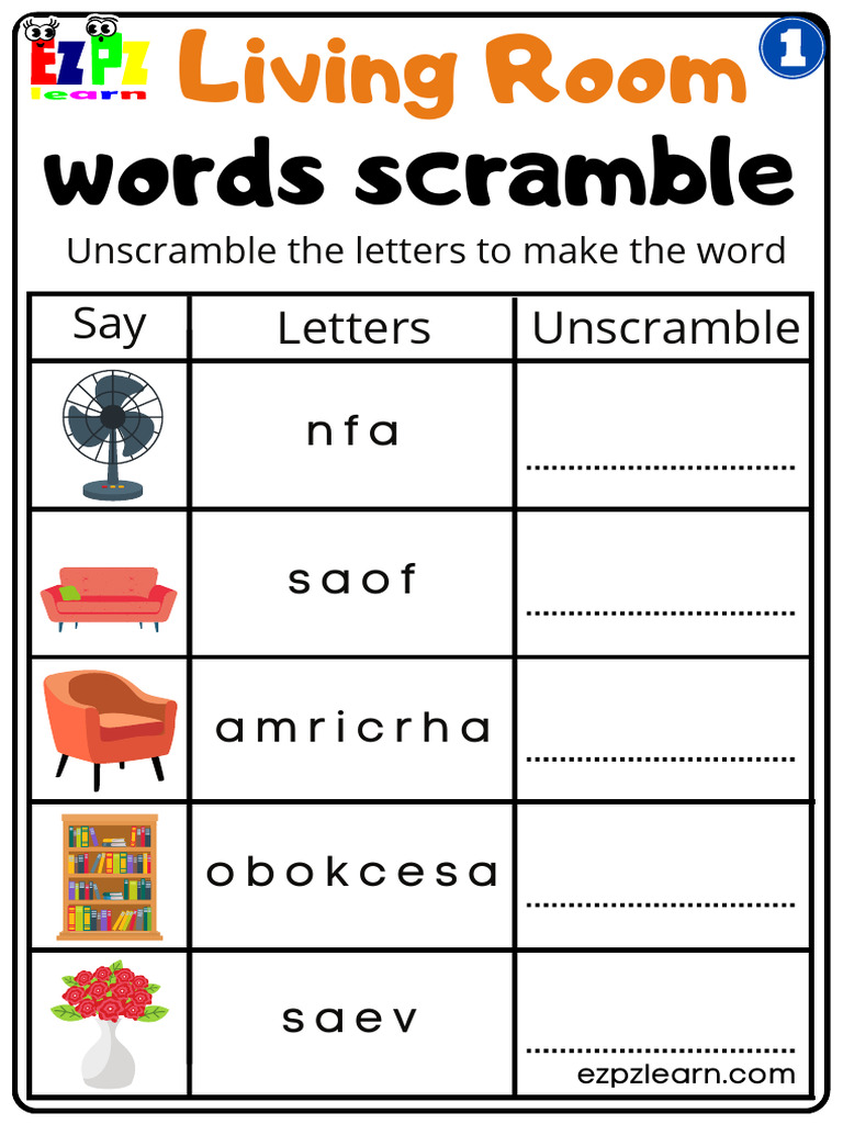 G1 Living Room Words Scramble1 | PDF