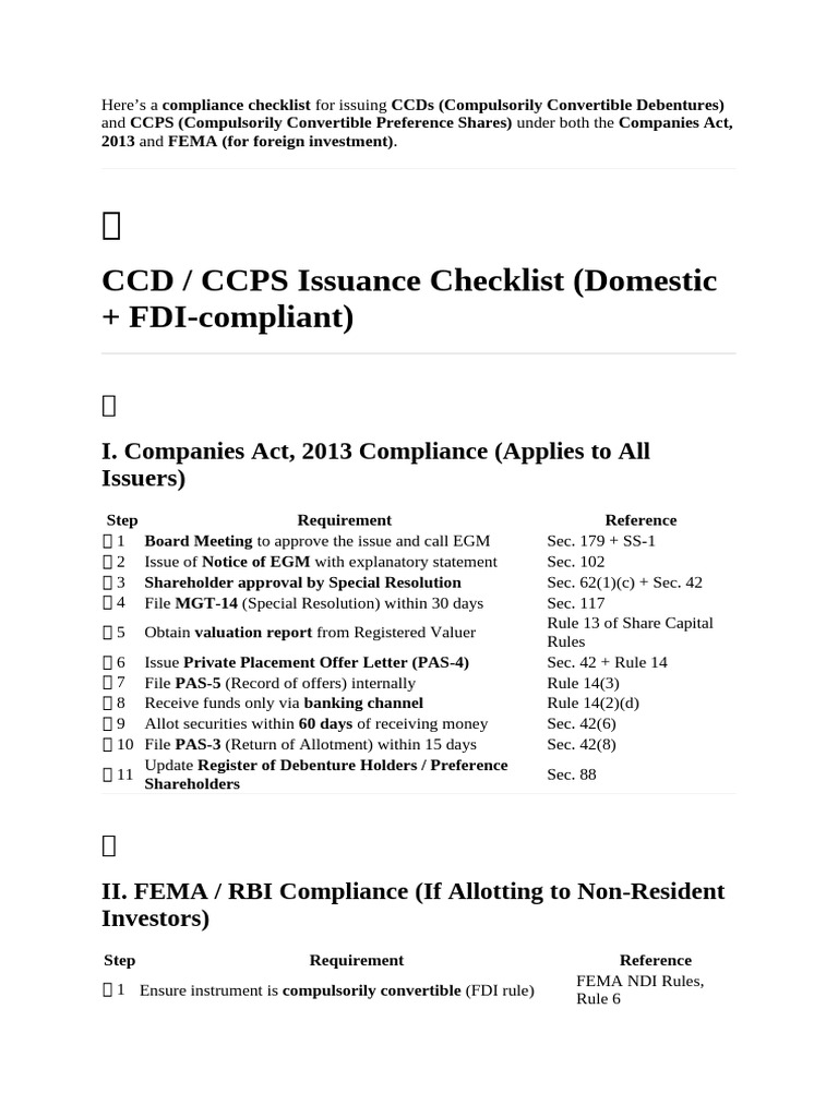 CCD vs CCPS Compliance Checklist | PDF | Securities (Finance ...