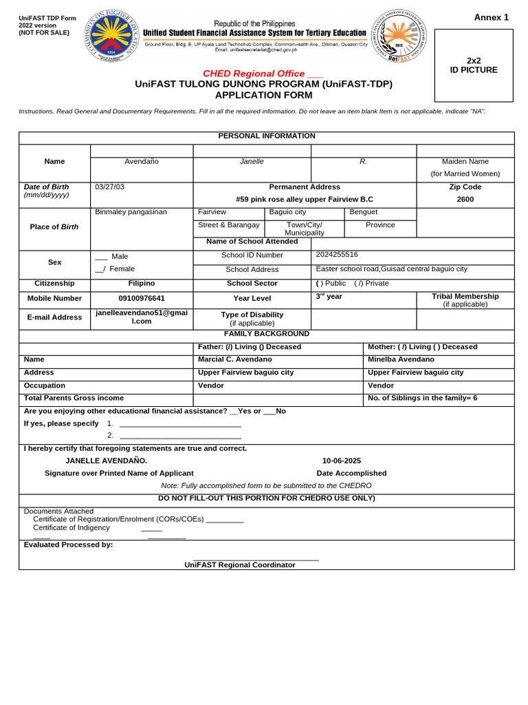 UniFAST Tulong Dunong Program Application | PDF