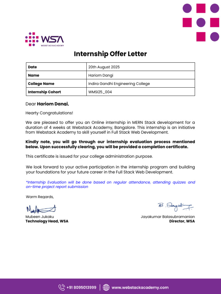 Online MERN Stack Internship Offer | PDF