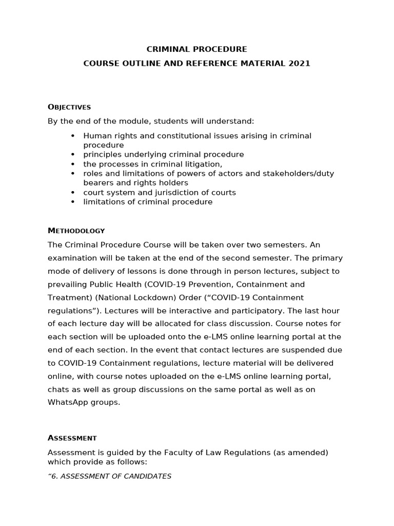 2021 LLB and BLP Course Outline | PDF | Criminal Procedure In South ...