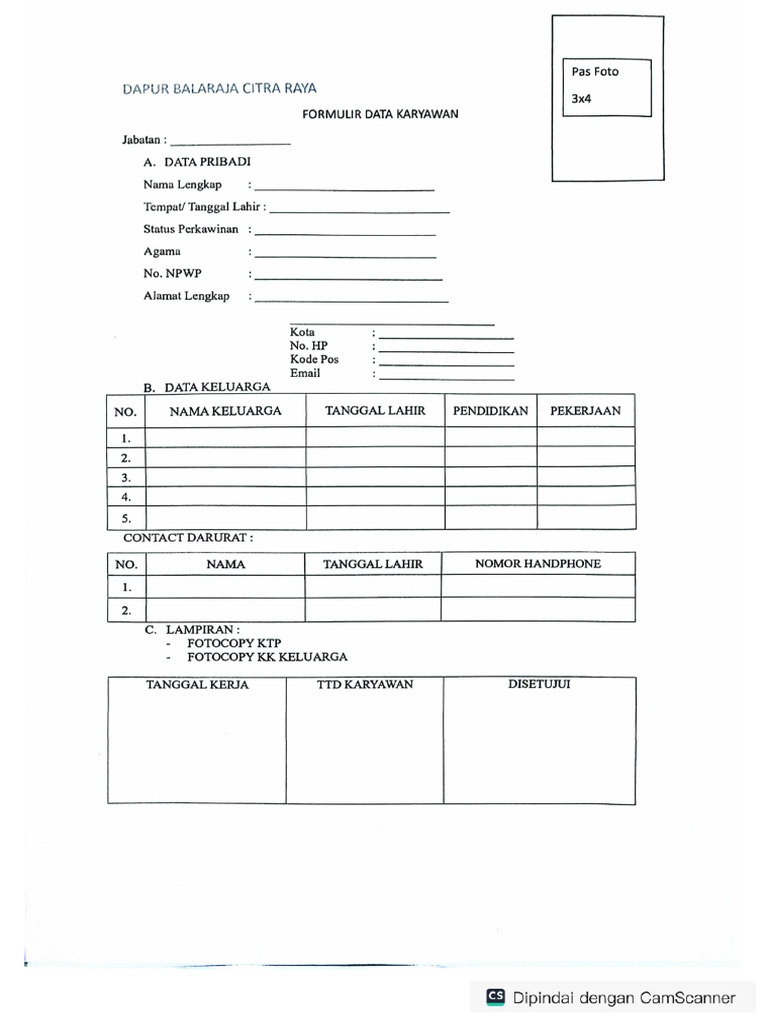 Form Data Karyawan | PDF