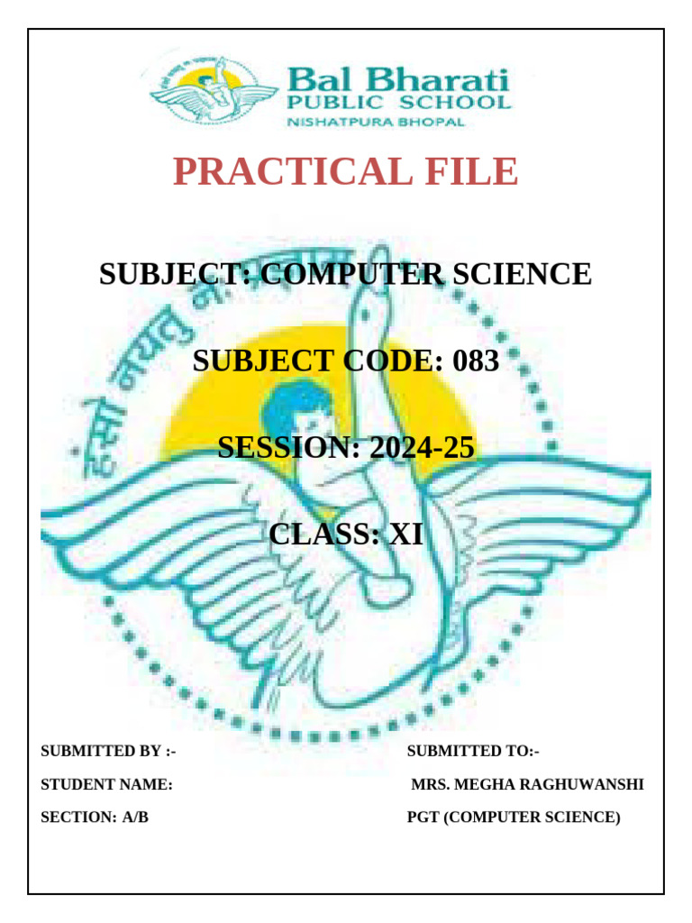 Class XI Computer Science Practical File | PDF