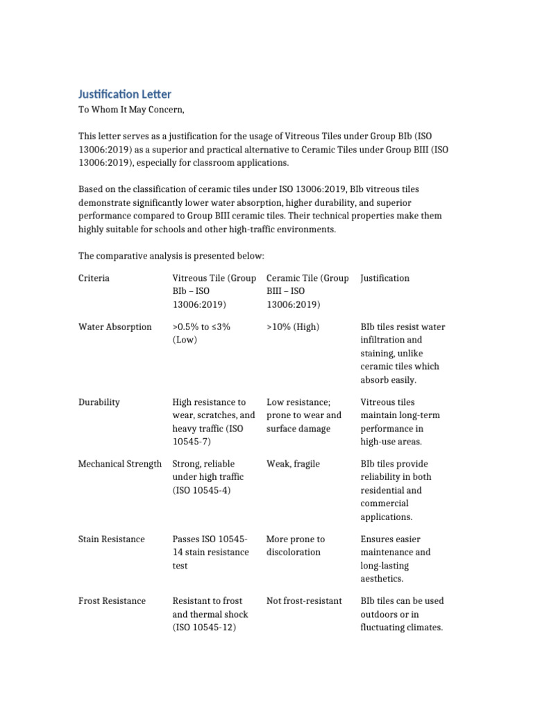 Justification Letter BIb Vs BIII With Image | PDF | Tile | Glasses