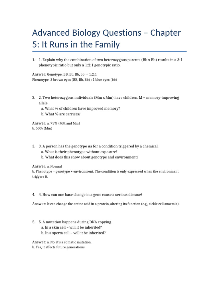 Advanced Biology Chapter5 Questions and Answers | PDF