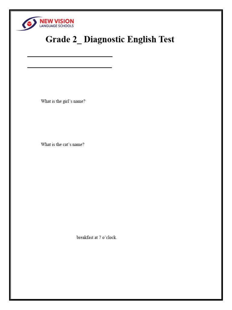 Grade 2 English Diagnostic Test | PDF