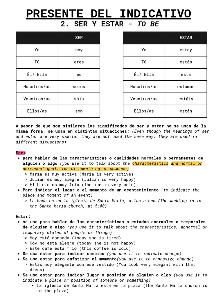 Uso de Ser y Estar en Español | PDF